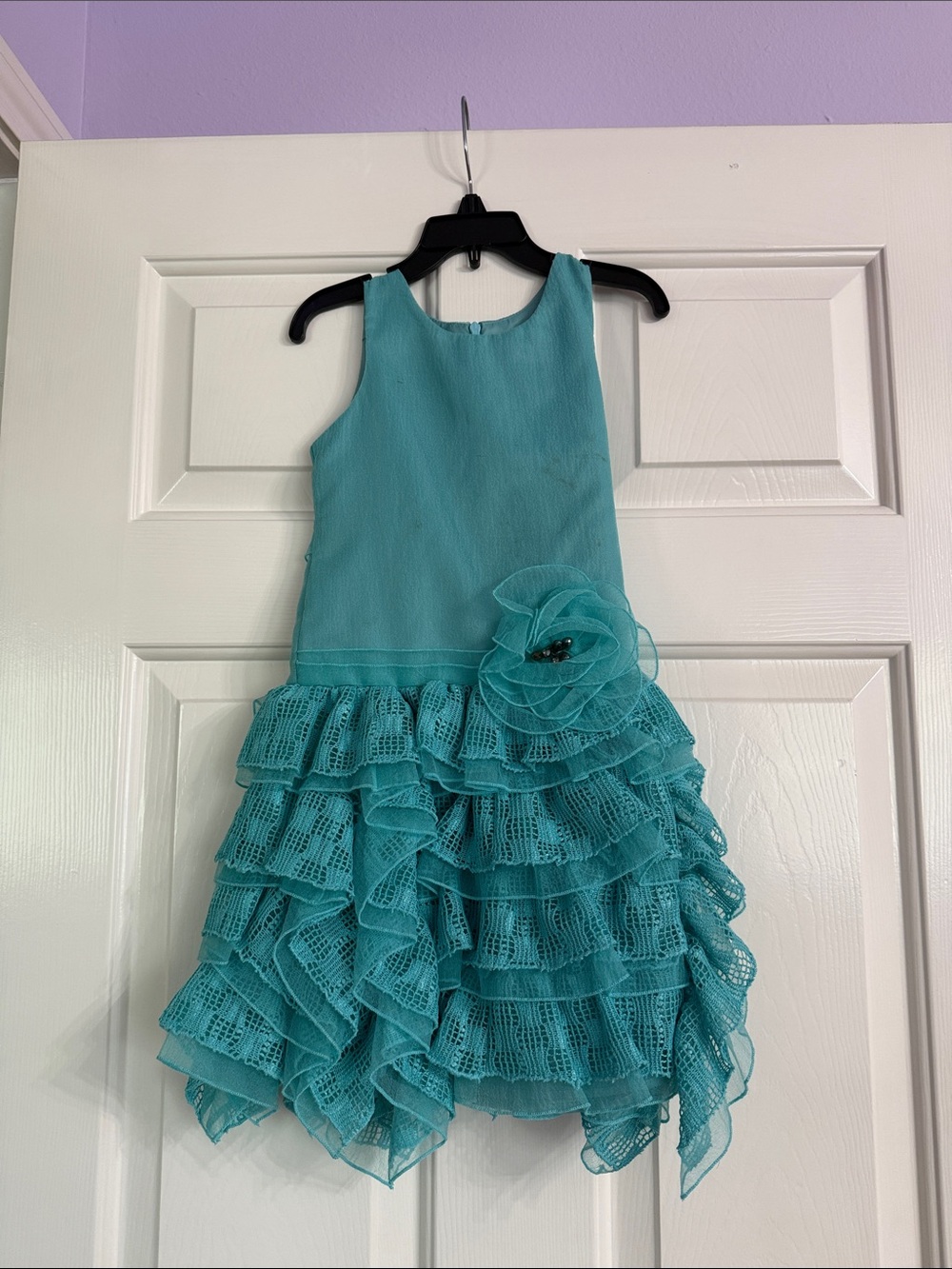 Girls' Teal Ruffled Lace Party Dress with Floral Accent MATCHING HEAD BAND